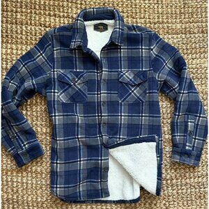 Freedom Foundry Fleece Sherpa Flannel Shirt Jack Shacket (Large) Blue Plaid